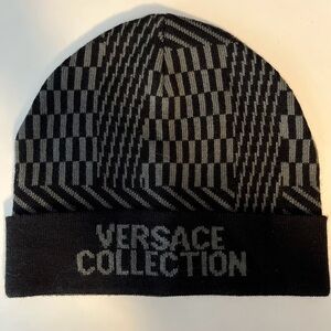 Versace Black and Gray Patterned Beanie